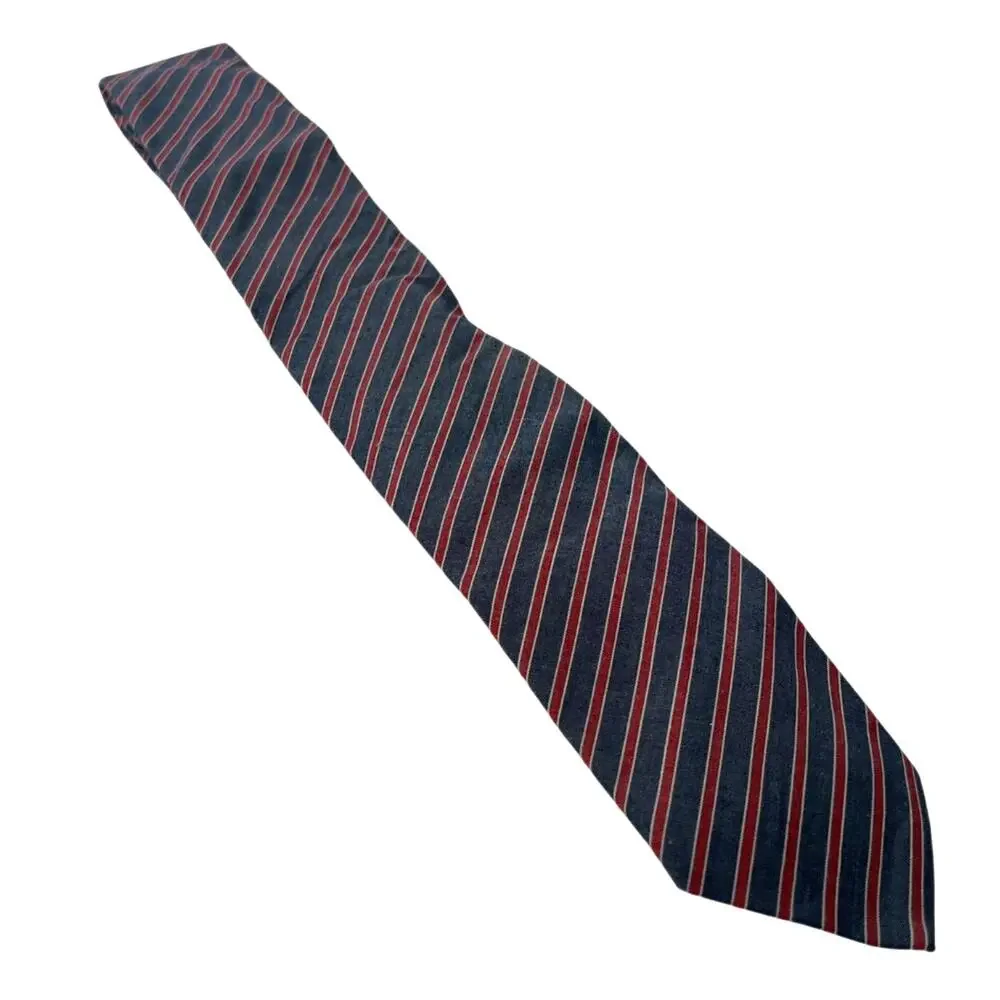 Vintage Club Monaco Men's Slim Necktie Blue Gray Red Classic Striped Tie